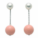 Orecchini pendenti MILUNA  con perla e corallo rosa in argento 925