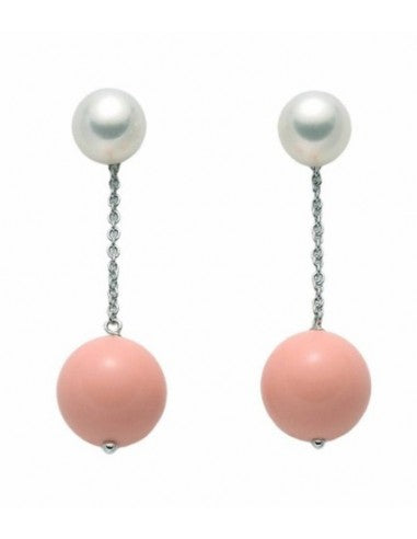 Orecchini pendenti MILUNA  con perla e corallo rosa in argento 925