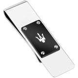 Fermasoldi Maserati - Iconic in Acciaio 316L con Targa Nera e Logo Silver