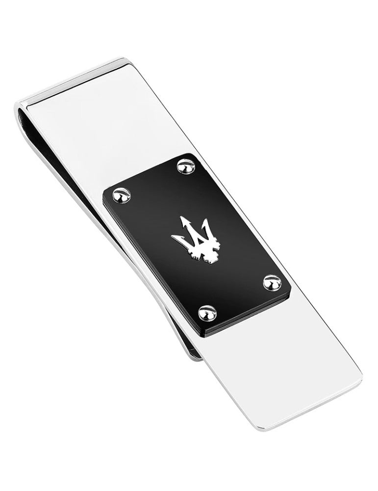 Fermasoldi Maserati - Iconic in Acciaio 316L con Targa Nera e Logo Silver