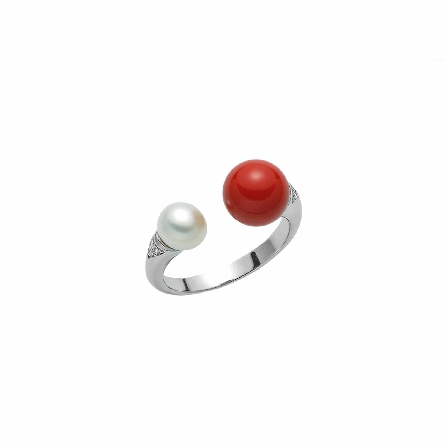 Anello Donna Miluna Pasta Di Corallo Rosso Perla Zirconi