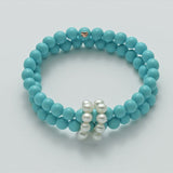 Bracciale Miluna da Donna - Terra e Mare Doppio Filo con Perle Freshwater ed Agglomerato Turchese