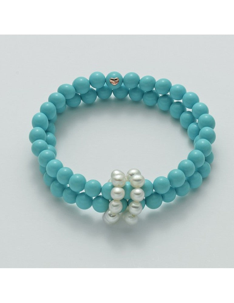 Bracciale Miluna da Donna - Terra e Mare Doppio Filo con Perle Freshwater ed Agglomerato Turchese