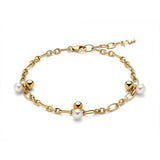 Miluna bracciale da donna in argento dorato a maglia con inserti in perle e sfere lucide