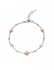 Bracciale MILUNA Terra e Mare in argento 925 perle e corallo rosa