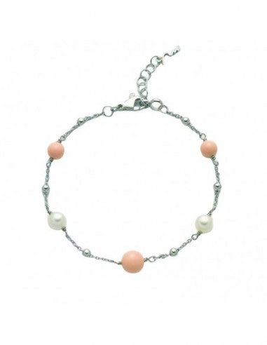Bracciale MILUNA Terra e Mare in argento 925 perle e corallo rosa