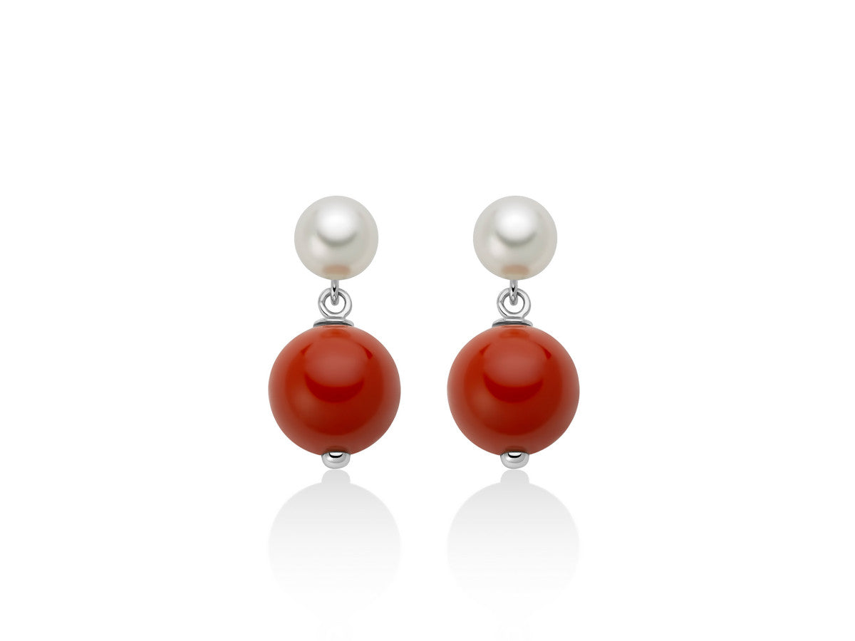 Orecchini Donna Miluna Argento 925 Perla Agglomerato Corallo Rosso