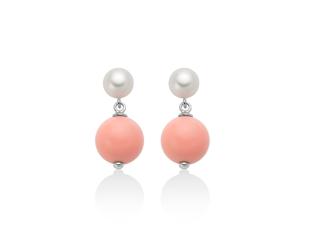 Orecchini Donna Miluna Argento 925 Perla Agglomerato Corallo Rosa PER2819