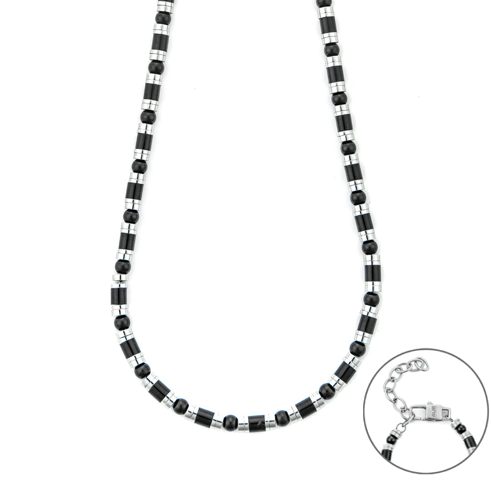Collana Uomo 4US Cesare Paciotti Acciaio Biglie Nere