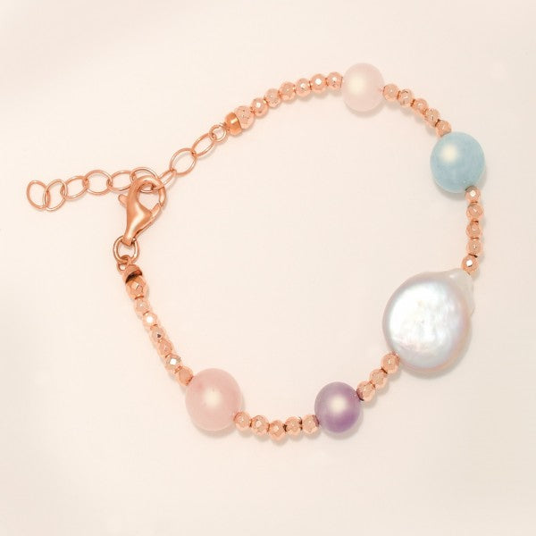 Soara Bracciale palline galvaniche, topazi e perle scaramazze