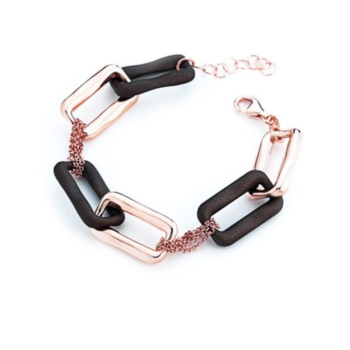 Marcello Pane Bracciale in argento placcato oro rosa con elementi neri