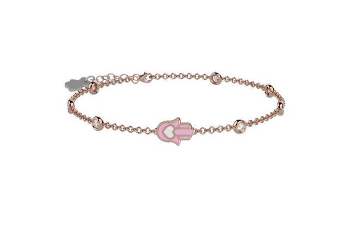 Bracciale con pietre brillanti e mano rosa in Argento 925 SKU: NAN0532