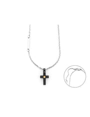 4US Paciotti | Collana con croce in acciaio PVD nero con spinelli neri e oro 750% | 4UCL6922