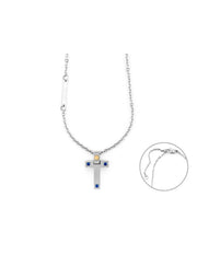 4US Paciotti | Collana con croce in acciaio con spinelli blu e oro  | 4UCL6925