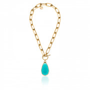 Unoaerre Collana dorata con cristallo turchese