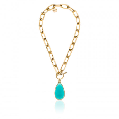 Unoaerre Collana dorata con cristallo turchese