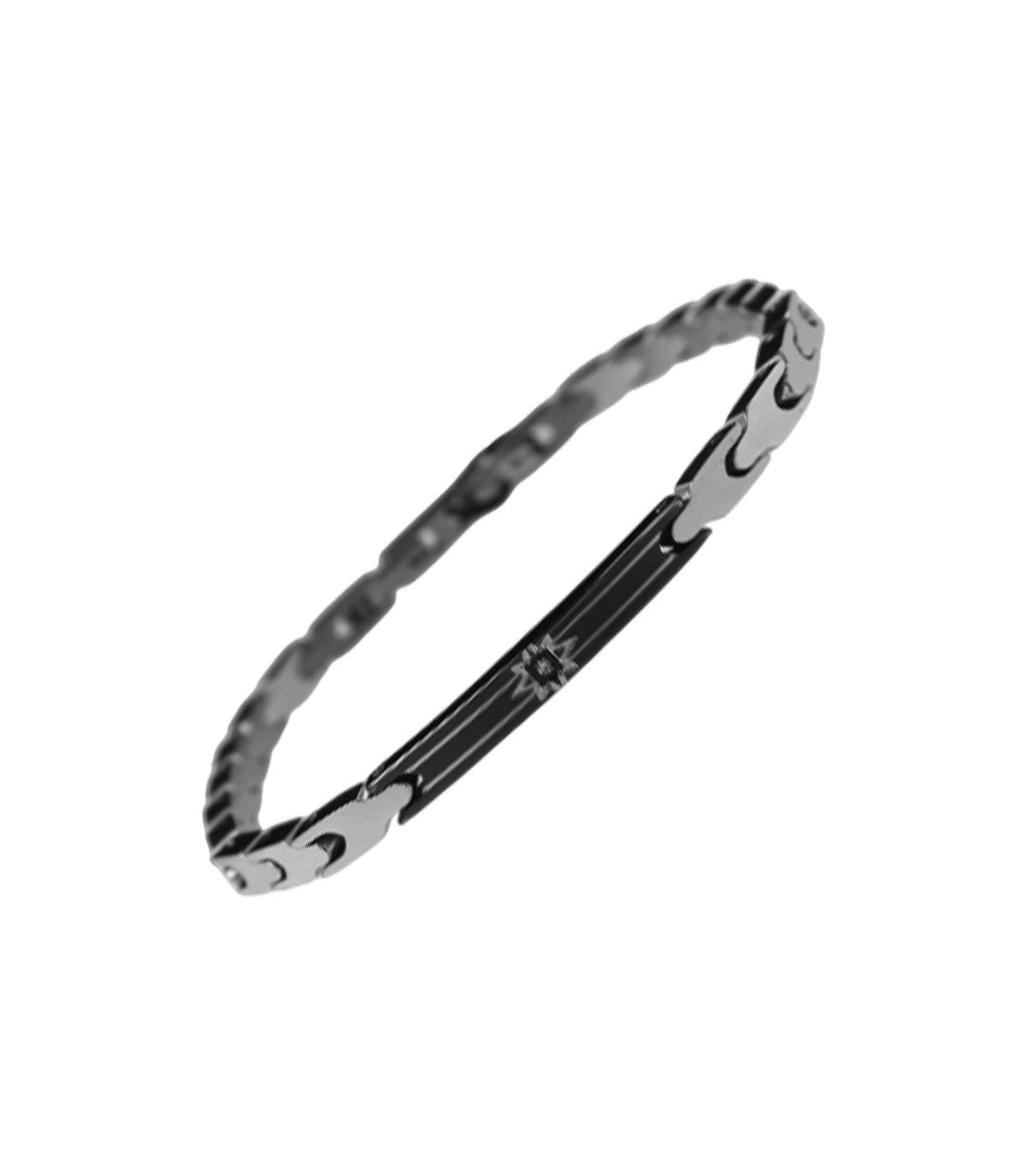 Bracciale Zancan - in Acciaio 316L con Targa Centrale PVD Nera e Cristallo Bianco