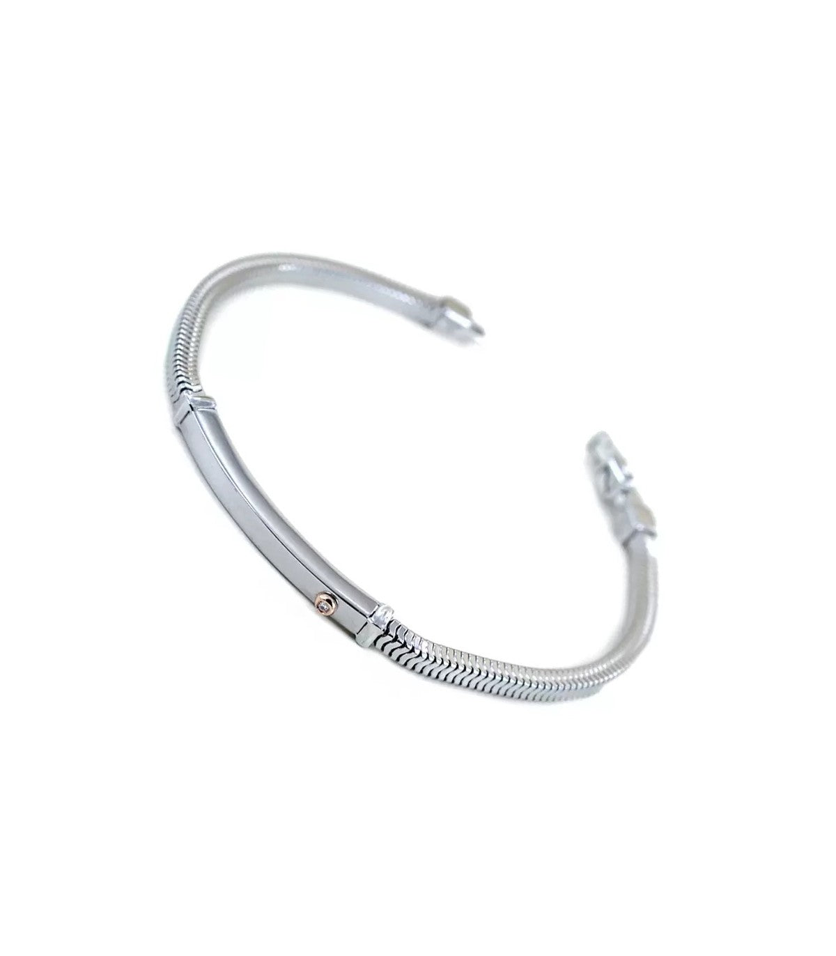 Zancan - Bracciale Alpha in Argento 925% e Oro Rosa 18 Kt con Cristallo Bianco